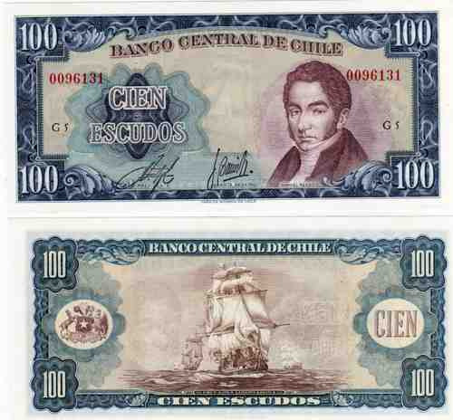 Billete De Chile De 100 Escudos Barco Año 1973 Sin Circular 0