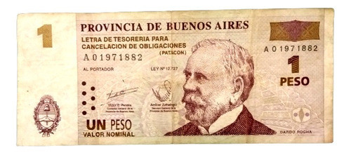 Billete Bono Argentino Patacón $ 1.- 0