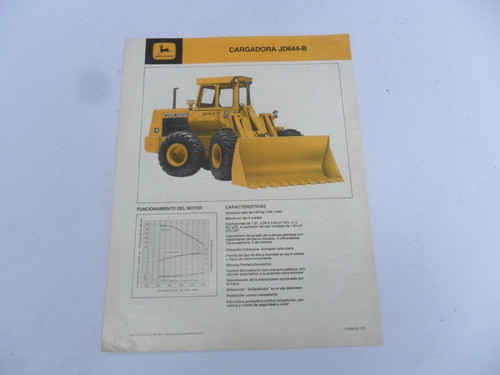 Folleto Tractor Cargadora Jd644 No Es Manual Antiguo 0
