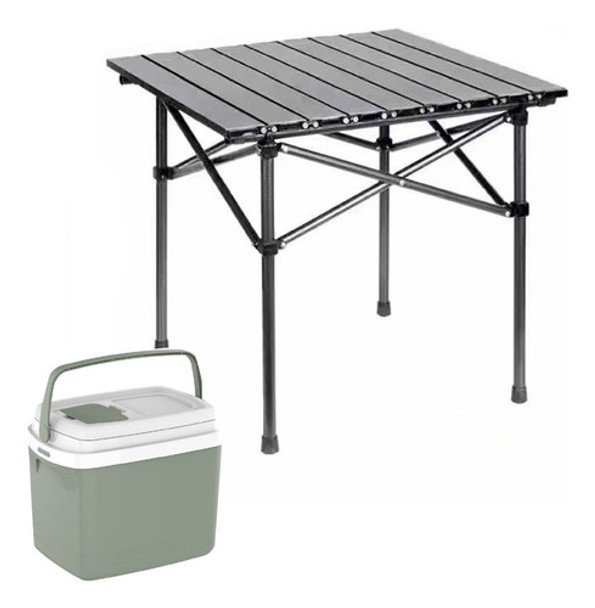 Mesa De Aluminio Plegable Camping + Conservadora 32lts 0