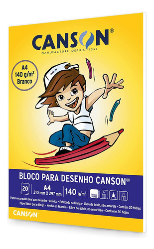 Papel Canson Desenho Escolar Branco 140g A4 20 Folhas 0