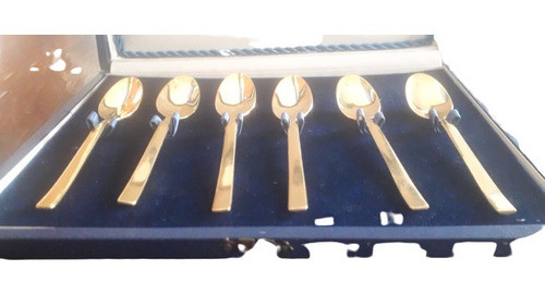 Antiguo Juego De Cucharas Bañado Oro 18k Perel (6) En Caja 0