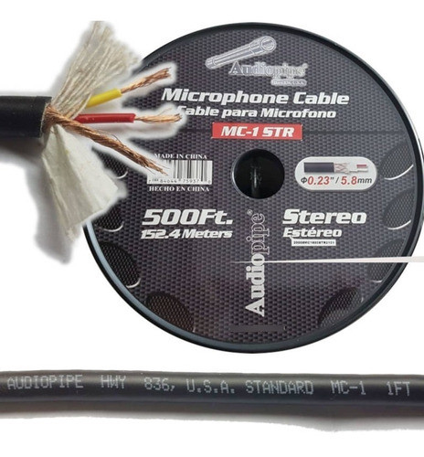 3 M Cable Microfono 6mm Diametro Estereo Audiopipe Mc1 0