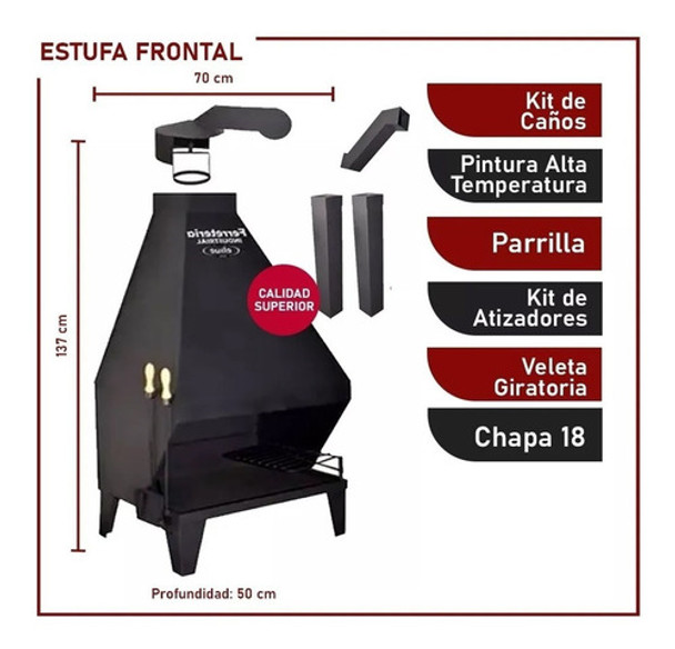 Estufa Frontal Leña Chapa 18 70x137cm Kit De Caños Incluido 0 Estufa Frontal Leña Chapa 18 70x137cm Kit De Caños Incluido 0