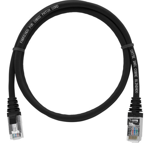 Patch Cord Cat5e 100% Cobre Blindado Preto 1 Metro 0