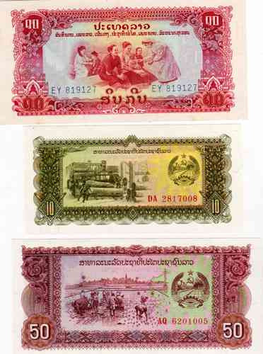3 Billetes Diferentes De Laos Sin Circular, Oferta!!! 0