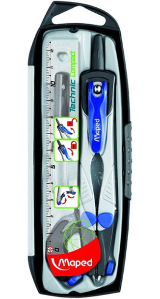 Compas Metálico Técnico Maped Compact 4 Piezas Con Estuche 0