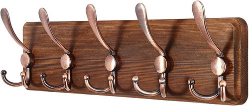 Perchero De Madera Y 5 Ganchos Antiguos De Pared 0