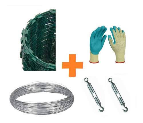 Concertina Verde 50mt + 5kg Alambre + Tensores + Guantes Ft 0
