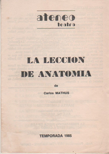 Programa Teatro Ateneo - La Leccion De Anatomia  - Año 1985 0