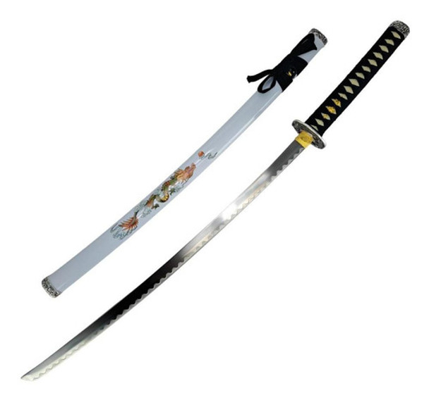 Espada Katana Decorativa Dragão Chinês Bainha Branca 0 Espada Katana Decorativa Dragão Chinês Bainha Branca 0
