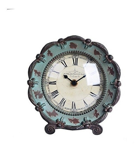 Reloj De Mesa Nikky Home Shabby Chic De Peltre, Verde 0