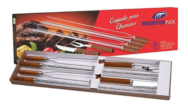 Set Asador Tenedor, Cuchillo + 4 Pinchos Doble Madefer 0 Set Asador Tenedor, Cuchillo + 4 Pinchos Doble Madefer 0