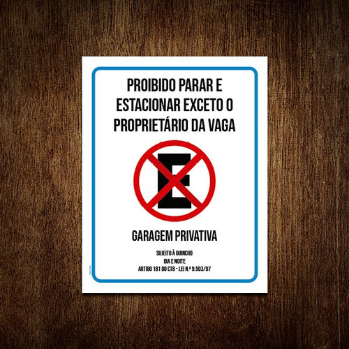 Placa Proibido Parar Estacionar Exceto Proprietário  27x35 0