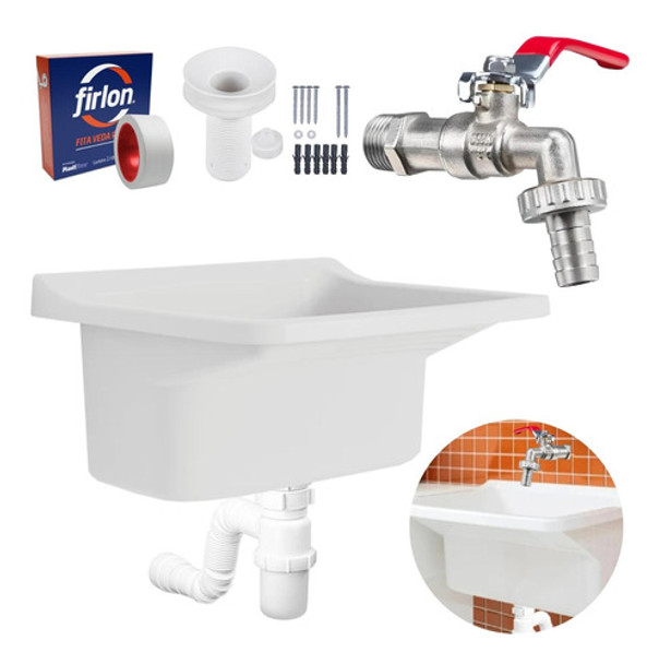 Tanque Plástico 40l + Sifão Copo + Veda Rosca + Torneira 0