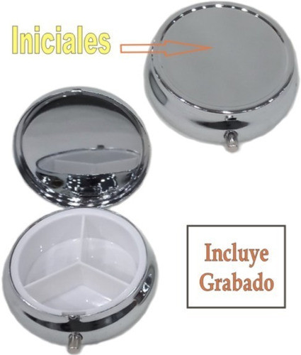 Pastillero Metal 3 Divisiones Red. 5cm Grabado Laser Inicial 0