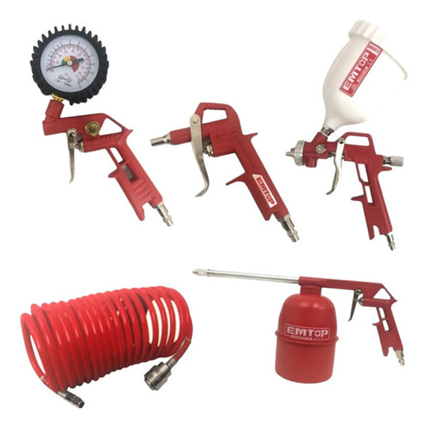 Kit Set 5 Piezas Compresor Sopletear Inflar Lavar Pintar 0