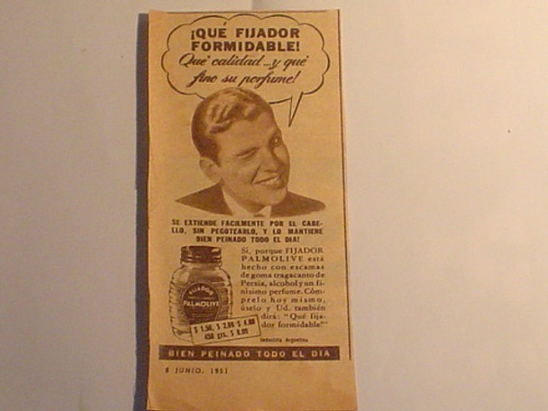 Antigua Publicidad 1951 Fijador Cabello Palmolive 0
