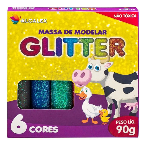 Massinha De Modelar Com Glitter Alcalex 6 Cores 0