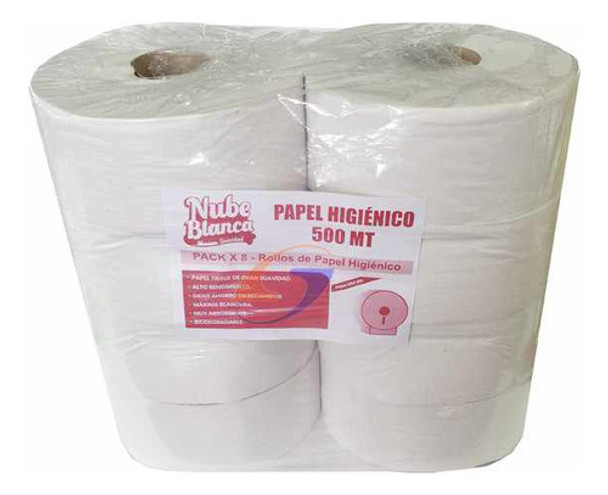 Papel Higiénico Jumbo Nube Blanca 500mt X8 Serviciopapelero 0