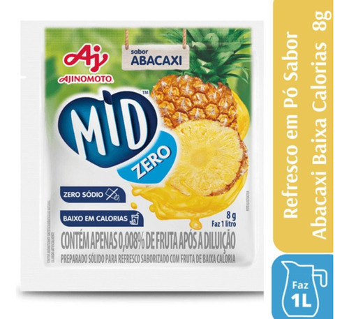 Refresco Em Pó Mid Zero Abacaxi 8gr - Kit Com 15 0