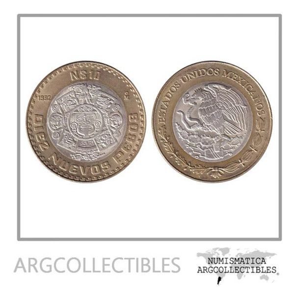 Mexico Moneda 10 Nuevos Pesos 1992 Bimetalicaplata Km553 Unc 0