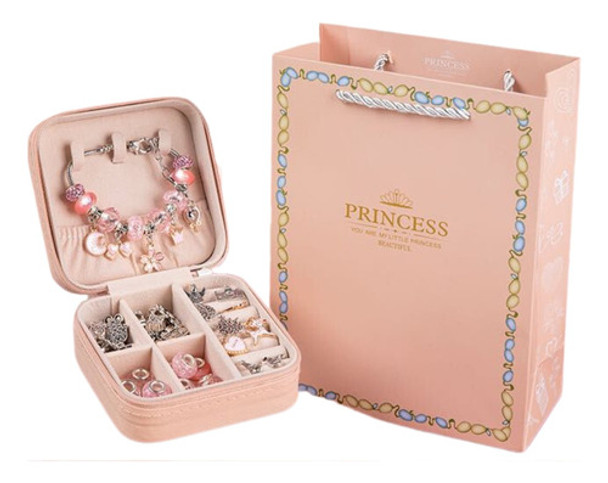 Kit Berloque Rosa Pulseira Colar 110un Porta Joias E Sacola 0