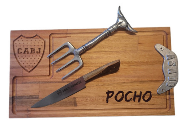Juego Parrilla Tabla Asado Personalizada Xeneize Cuchilla 0