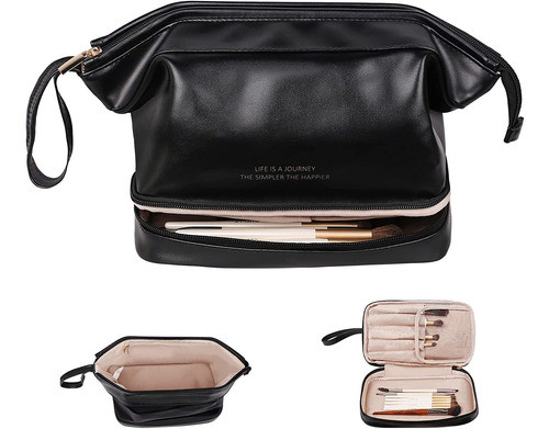 Neceser Para Maquillaje Cosmeticos 2 Compartimientos- Negro 0
