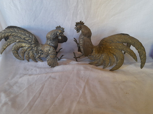 Par De Galos Antigos Enfeites Banhados A Prata 0
