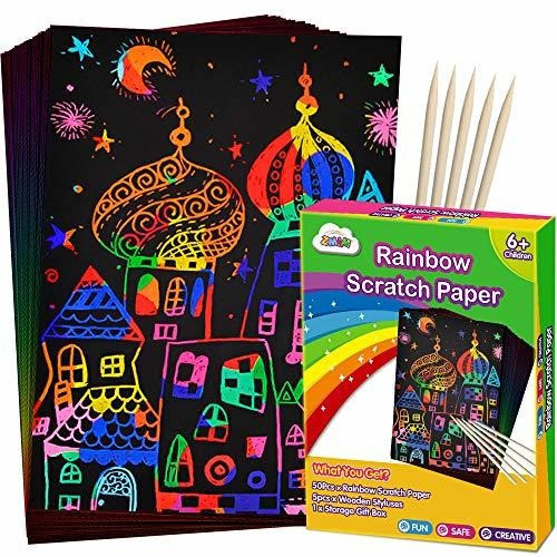 Zmlm Scratch Paper Art Set, 50 Piece Rainbow Magic Scratch P 0