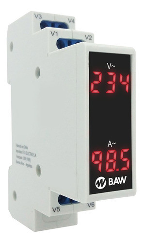 Voltimetro Amperimetro Digital Baw 300vca 2 Modulos Din Rojo 0