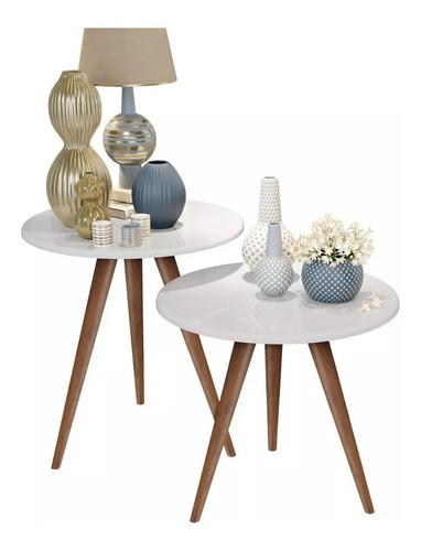 Mesa De Canto Pé Palito Tripe Redonda Conjunto -  Branco 0