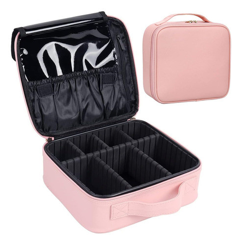 Estuche De Maquillaje Viajero Rosa Con Divisorias Para Cosmé 0