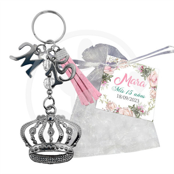 Souvenir Llavero Corona + Inicial + Fleco + N°15 + Bolsita 0