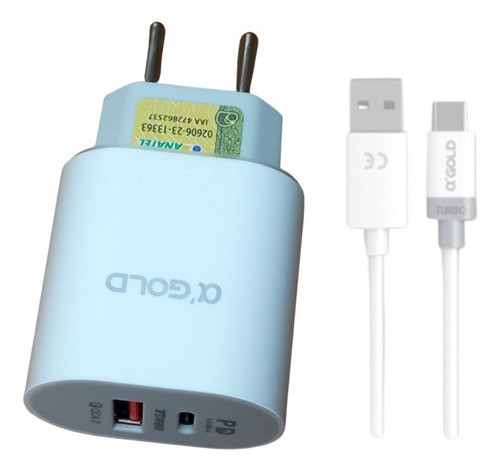 Carregador Agold Turbo Tipo C Branco 9100mah. 0
