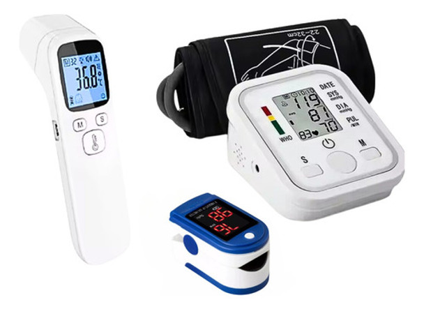 Kit Tensiómetro Brazo + Oxímetro Dedo Y Termómetro Digital 0