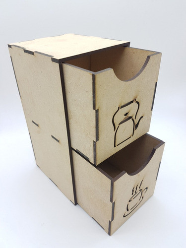 Cajita De Te 2 Divisiones - Mdf / Fibrofacil 3mm. 0