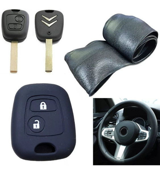 Cubre Volante + Funda Llave Silicona - Citroen C3 - Negro 0 Cubre Volante + Funda Llave Silicona - Citroen C3 - Negro 0