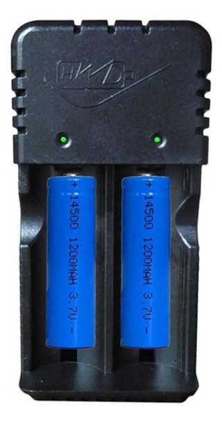 Cargador De Pilas + 2  14500 Recargables 3.7v Litio C/ Teton 0