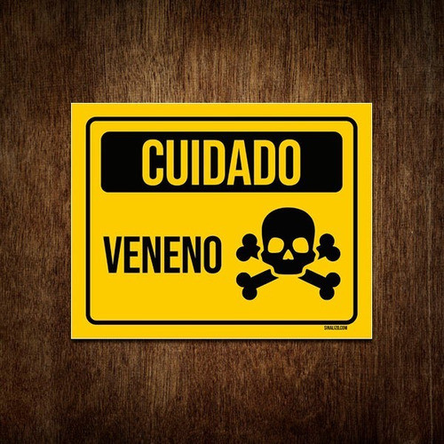 Placa De Sinalização Aviso Cuidado Veneno 36x46 0