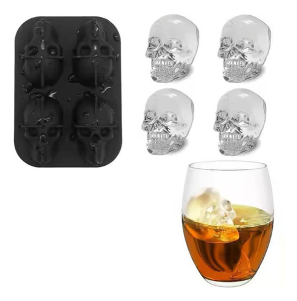 Cubetera Calavera Craneo Molde De Silicona 4 Hielos Gelatina 0