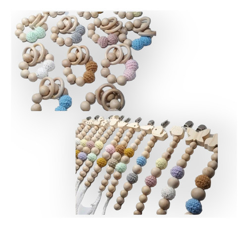 Combo Mayorista Pulseras Sonajero Y Porta Chupete Crochet 12 0