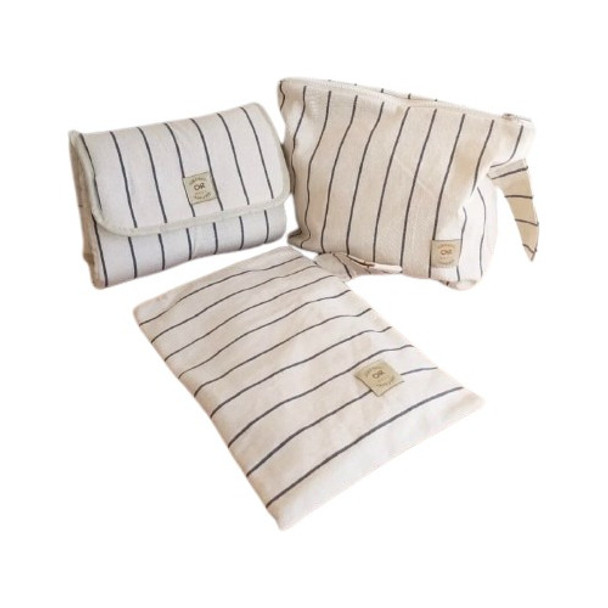 Wet Bag + Cambiador + Neceser Crudo Y Rayas Grises Ordeco 0