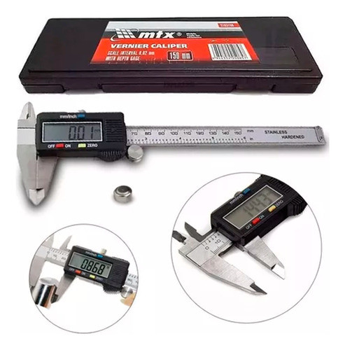 Paquímetro Digital 6 Em Aço Inox 150mm Mtx Estojo E Bateria 0