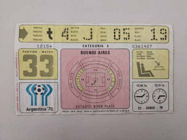Entrada Ticket Coleccion Mundial Argentina 1978 Italia 0