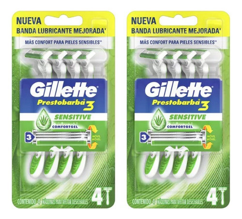 Afeitadora Piel Sensible Gillette Prestobarba3 4u Pack X2 0