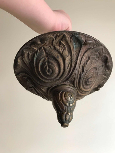Antiguo Florón De Bronce Roseta Grande Para Lámpara De Techo 0