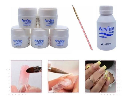 Kit Acryfine Polímero + Monomero + Pincel Uñas Esculpidas 0