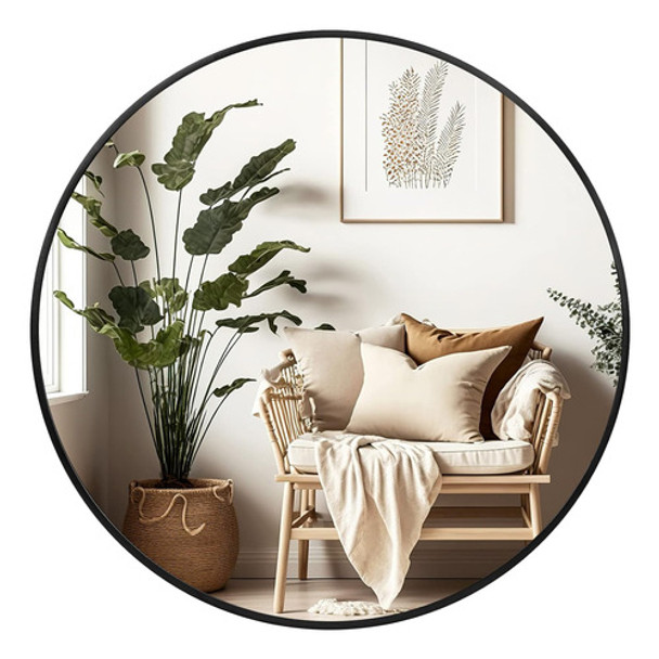 Espejo Redondo De 51 Cm Para Pared Con Marco Mate Negro Pequ 0